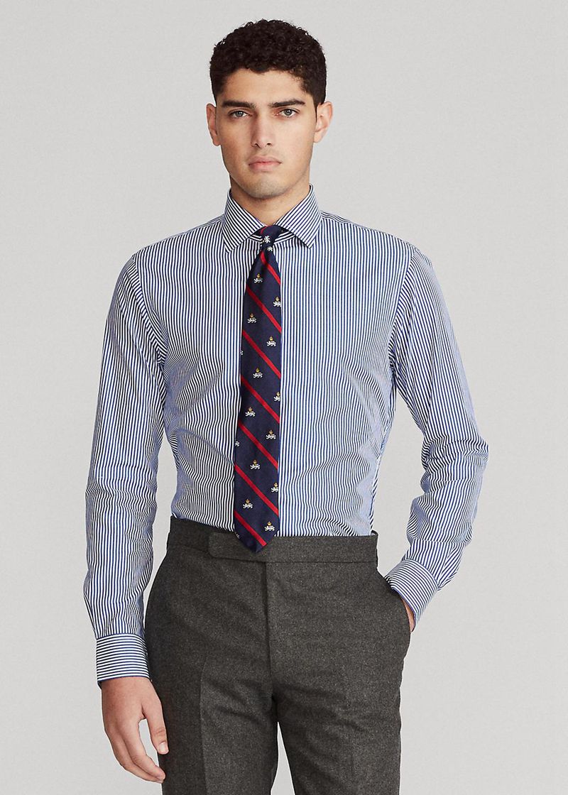 Koszula Polo Ralph Lauren Męska Niebieskie Regent Wąskie Fit W Paski Poplin 764105-YKD